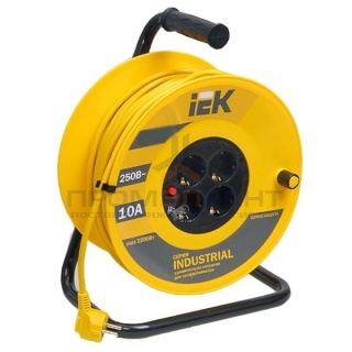 Удлинитель на катушке IEK "Industrial" 40м 3х1,5мм 16А 4 розетки с термозащитой